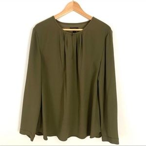 J. Crew Blouse Top Women Size 16 Green Long Sleeve Neck Pleated